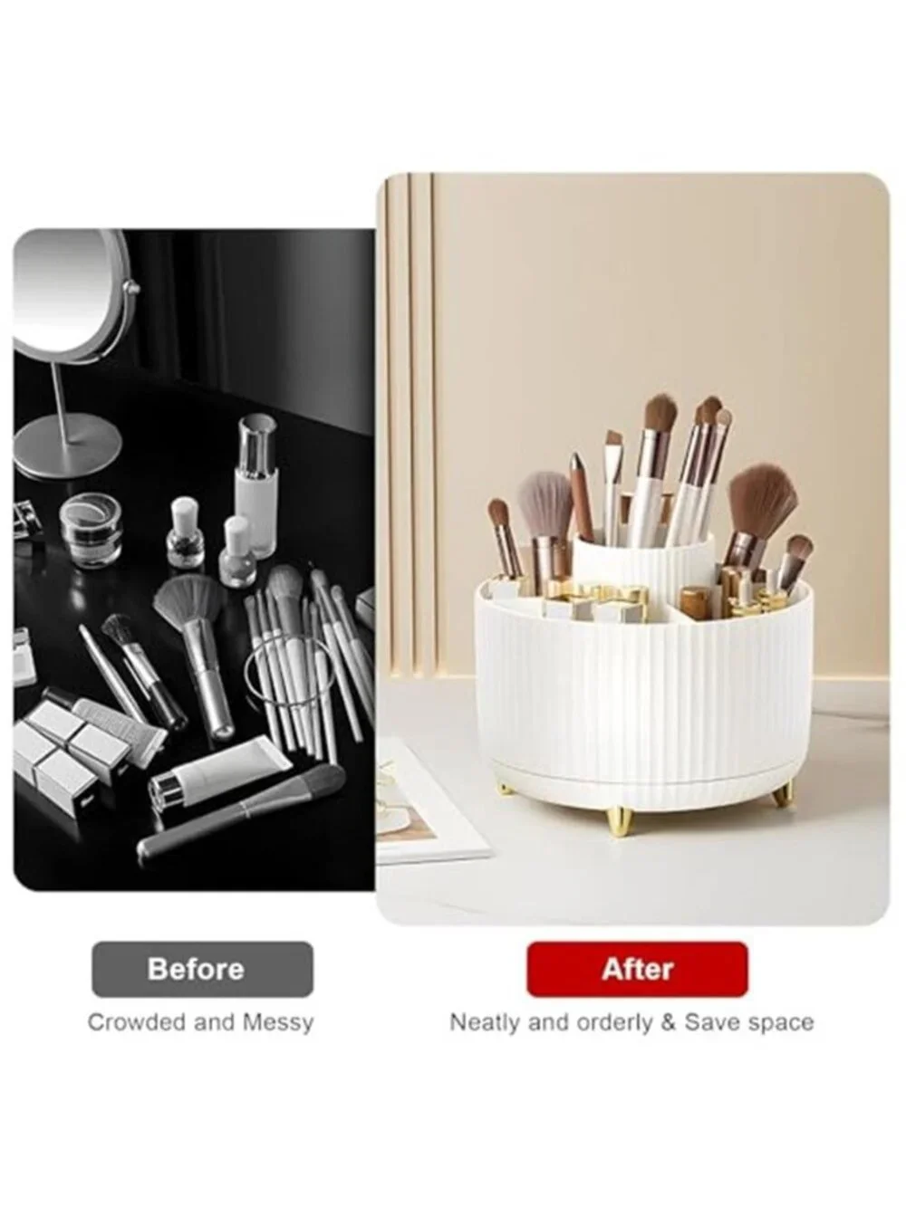Makeup Brush Holder Organizer, 5 Slot, 360° Rotating Makeup Brush Organizer